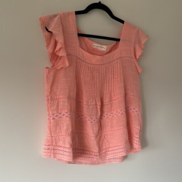 Lucky Brand Women Pink Ruffled Sleeveless Cotton Blouse Size Medium - Picture 3 of 13